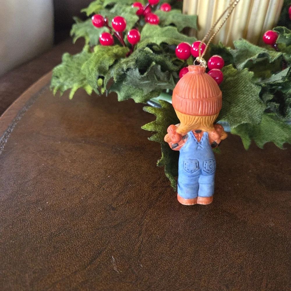 Enesco Little Girl In Overalls Merry Christmas Teacher Ceramic Ornament